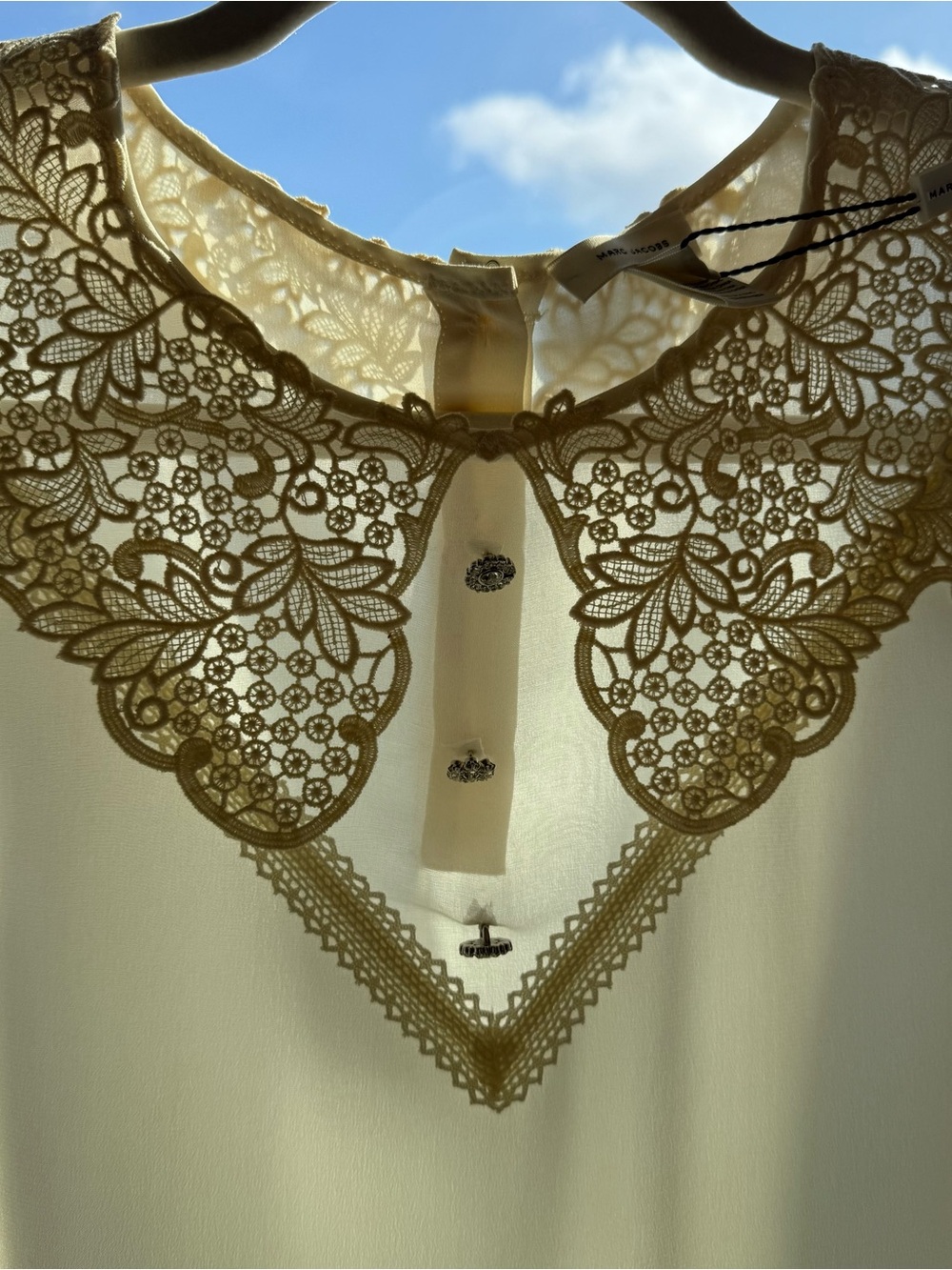 Marc Jacobs 100% Silk Ivory Lace Collar Blouse Size 12 $450 Retail